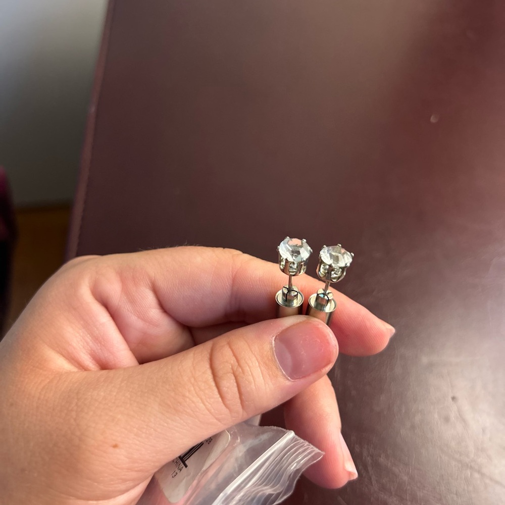 Silver Stud Earrings That Light Up with Clear Gemstones